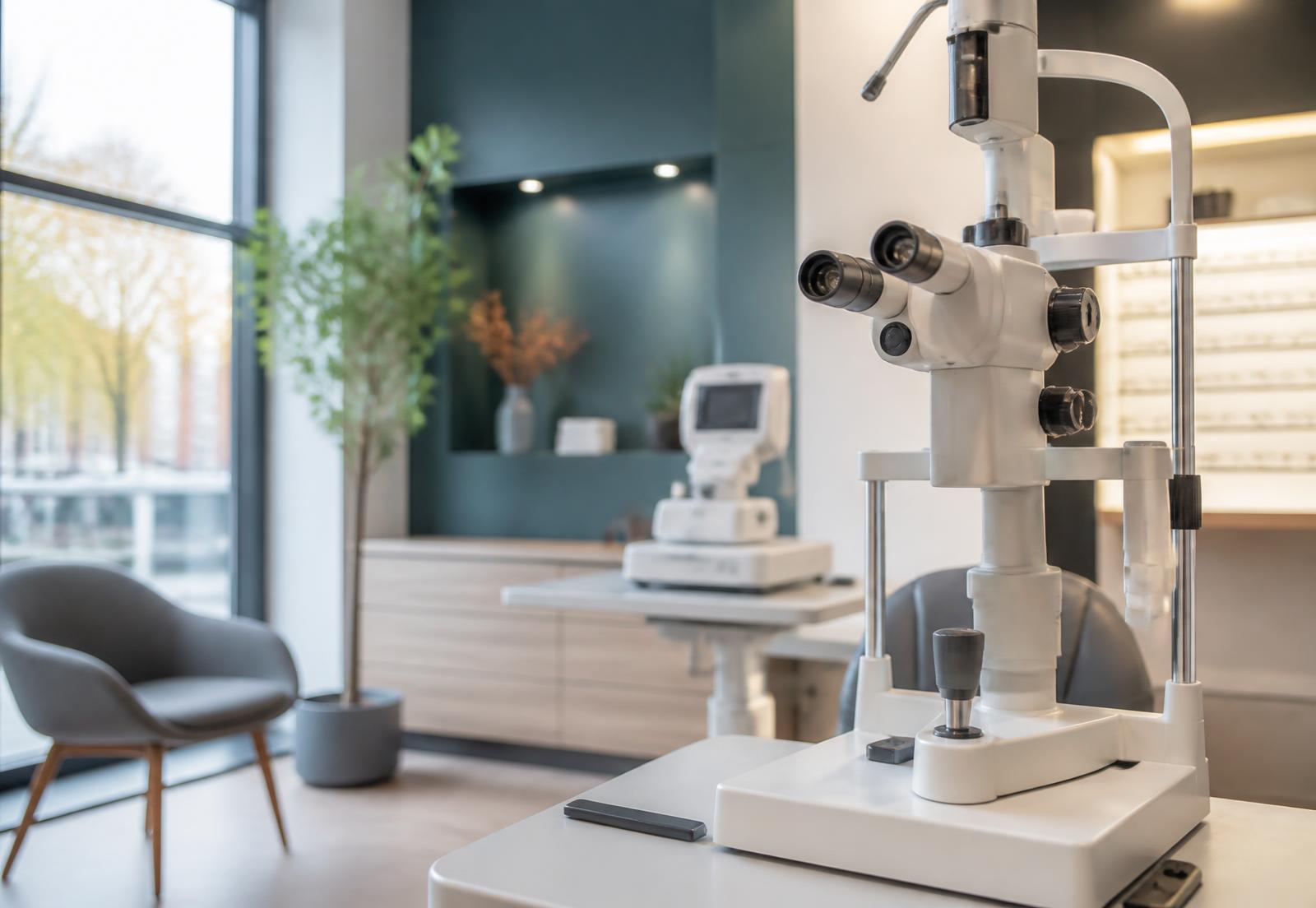 Moderne optometriepraktijk met onderzoeksapparatuur